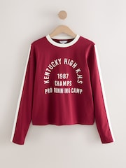 Vermelho/Branco - Long Sleeve Crew Neck Graphic Slogan T-Shirt - Imagem 1 de 3