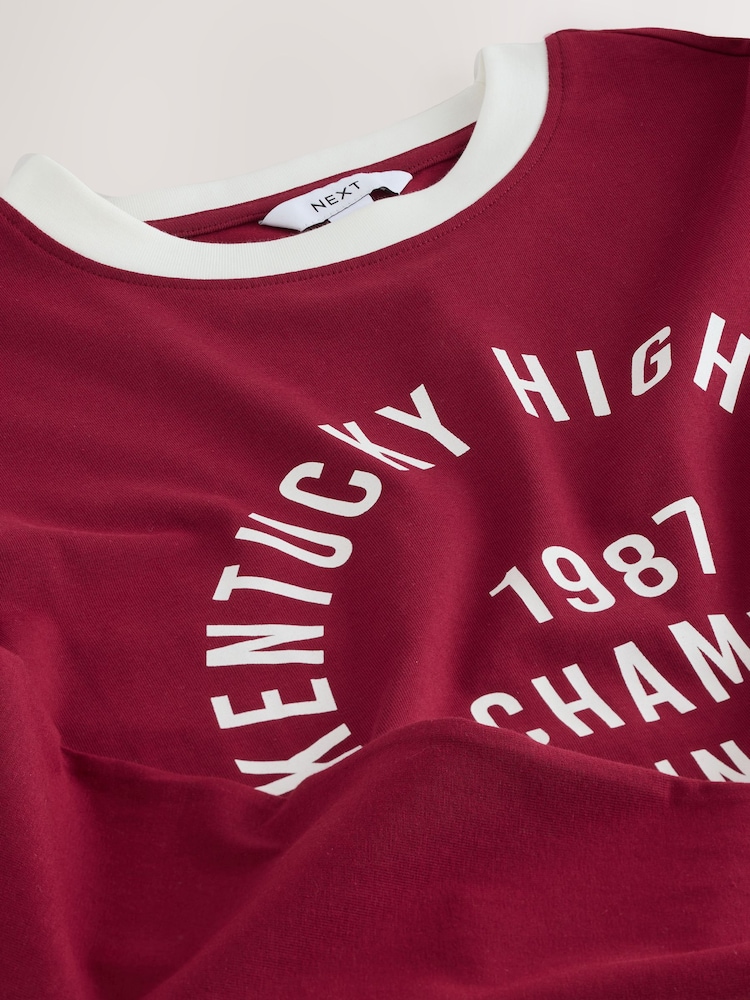 Vermelho/Branco - Long Sleeve Crew Neck Graphic Slogan T-Shirt - Imagem 3 de 3