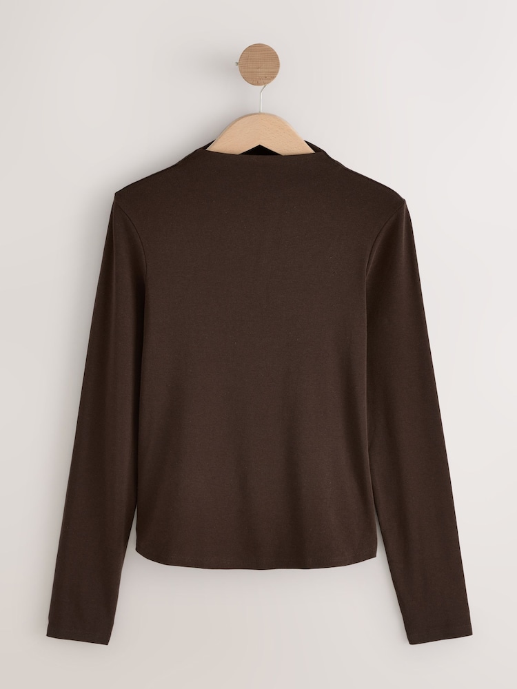 Castanho - Mock Neck Long Sleeve Top - Imagem 1 de 3