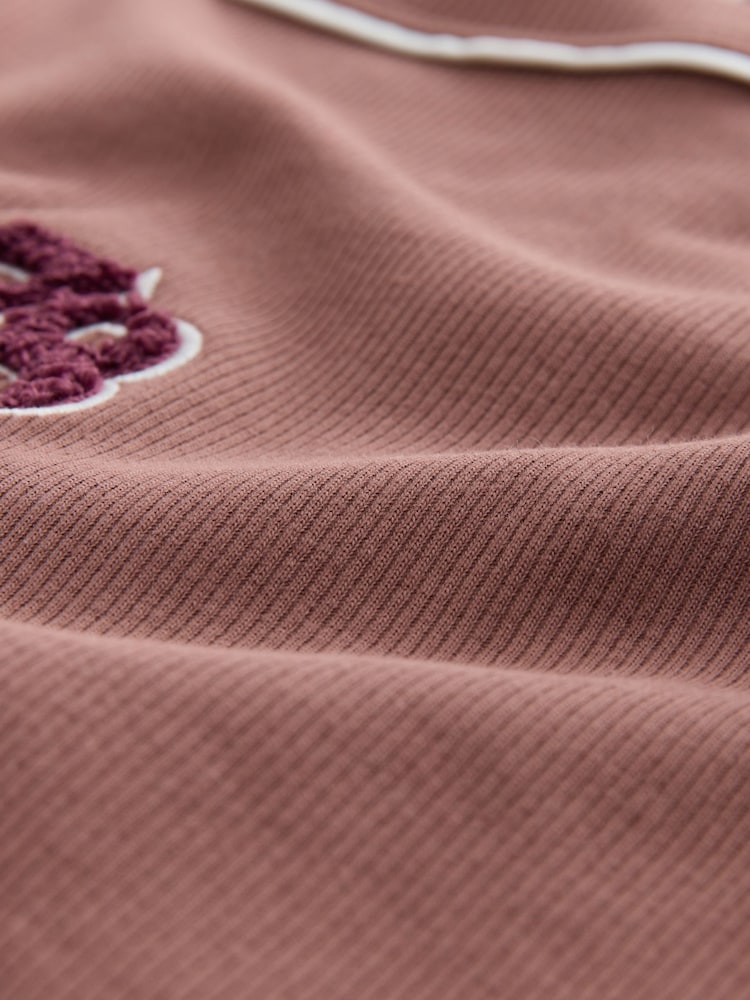 Mocha Brown - Crew Neck Embroidered Long Sleeve Top - Imagem 2 de 3