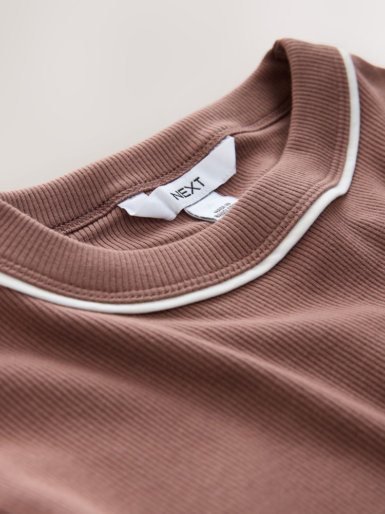 Mocha Brown - Crew Neck Embroidered Long Sleeve Top - Imagem 3 de 3
