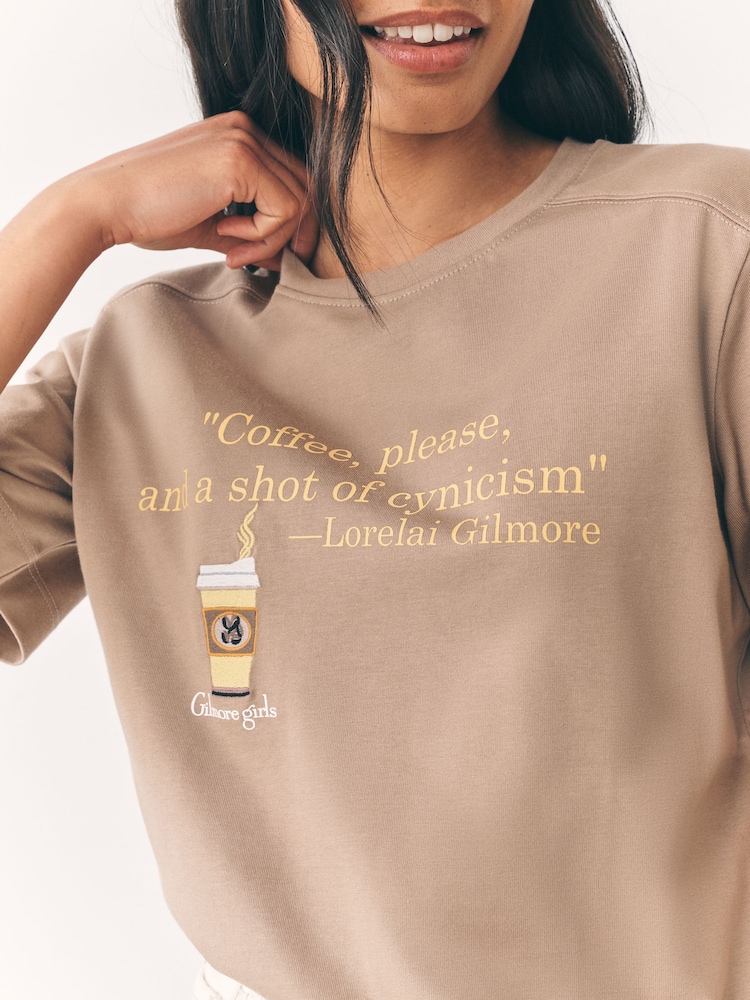 Chocolate Brown Autumnal Coffee Gilmore Girls License Short Sleeve T-Shirt - Image 8 of 8