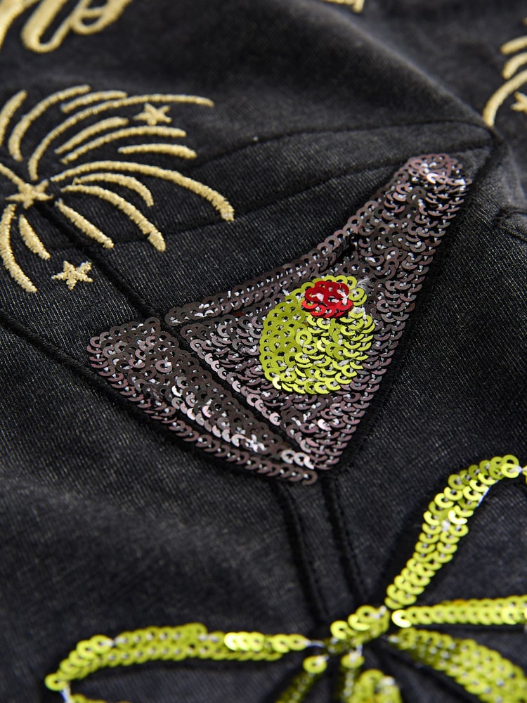 Charcoal Grey Tinsel Tinis Embroidered Graphic Print Crew Neck T-Shirt - Image 2 of 3