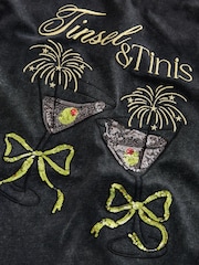 Charcoal Grey Tinsel Tinis Embroidered Graphic Print Crew Neck T-Shirt - Image 3 of 3