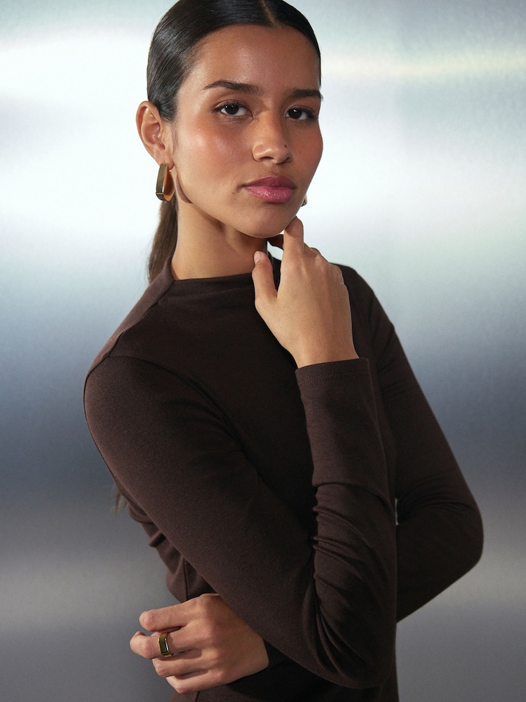 Buy Chocolate Brown Mock Neck Long Sleeve Maxi Dress from Next USA