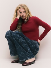 Cherry Red Mock Neck Long Sleeve Top - Image 1 of 8