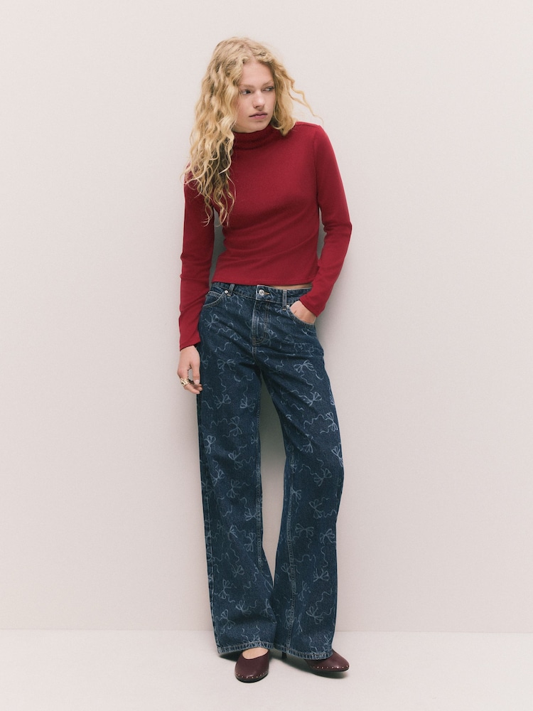 Cherry Red Mock Neck Long Sleeve Top - Image 2 of 8