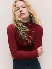 Cherry Red Mock Neck Long Sleeve Top - Image 3 of 8