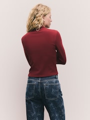 Cherry Red Mock Neck Long Sleeve Top - Image 4 of 8