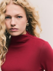 Cherry Red Mock Neck Long Sleeve Top - Image 5 of 8