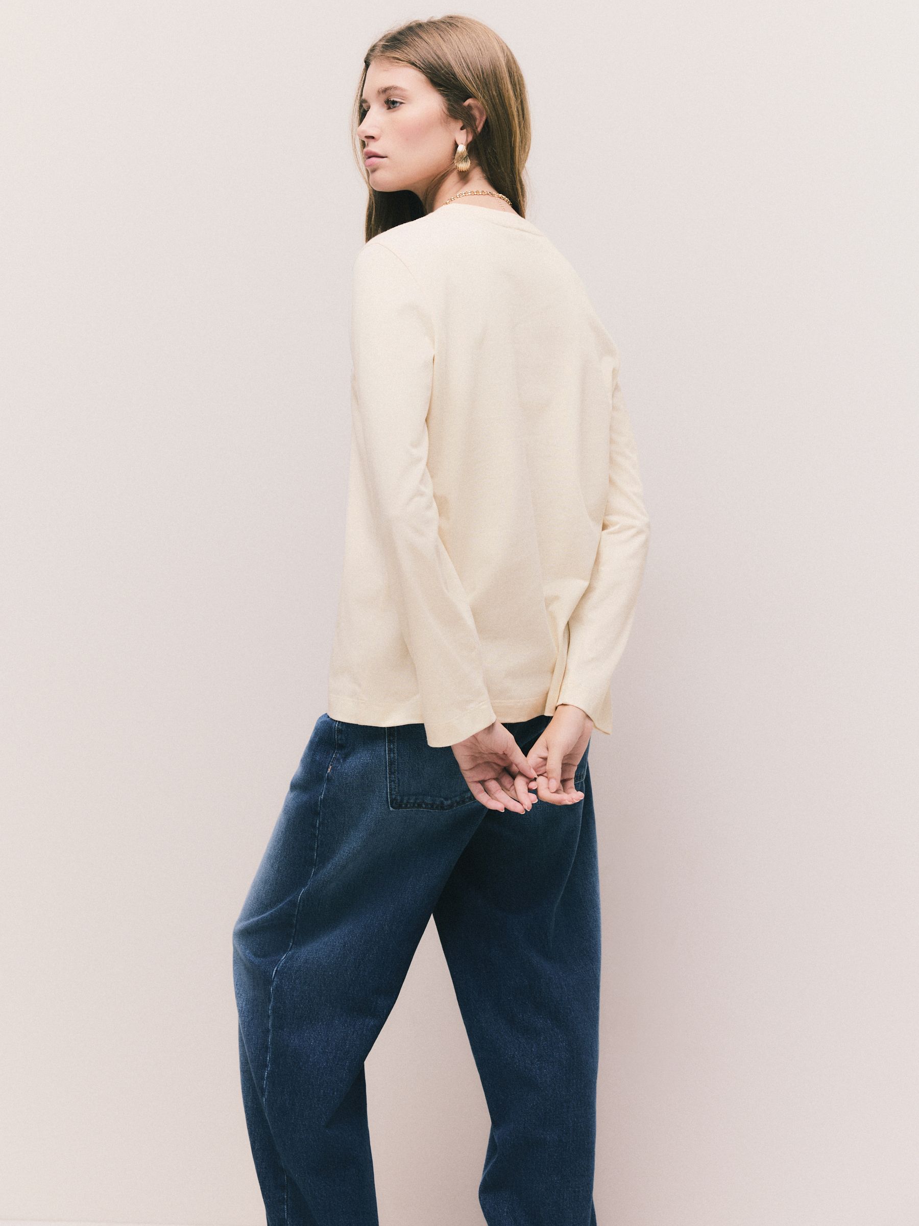 Buy Embroidered Ecru Long Sleeve Heavyweight Crew Neck T-Shirt