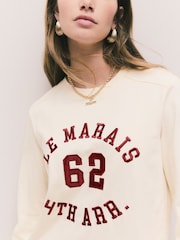 Ecru Le Marais Long Sleeve Embroidered Heavyweight T-Shirt - Image 6 of 9