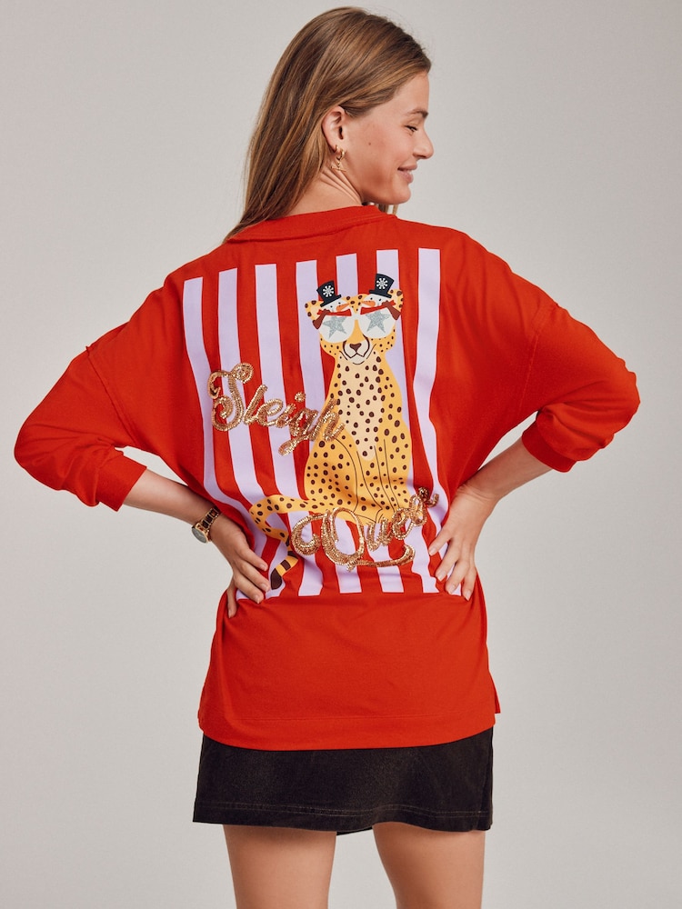 Rojo - Sleigh Queen Cheetah Christmas Graphic Top - Imagen 1 de 5