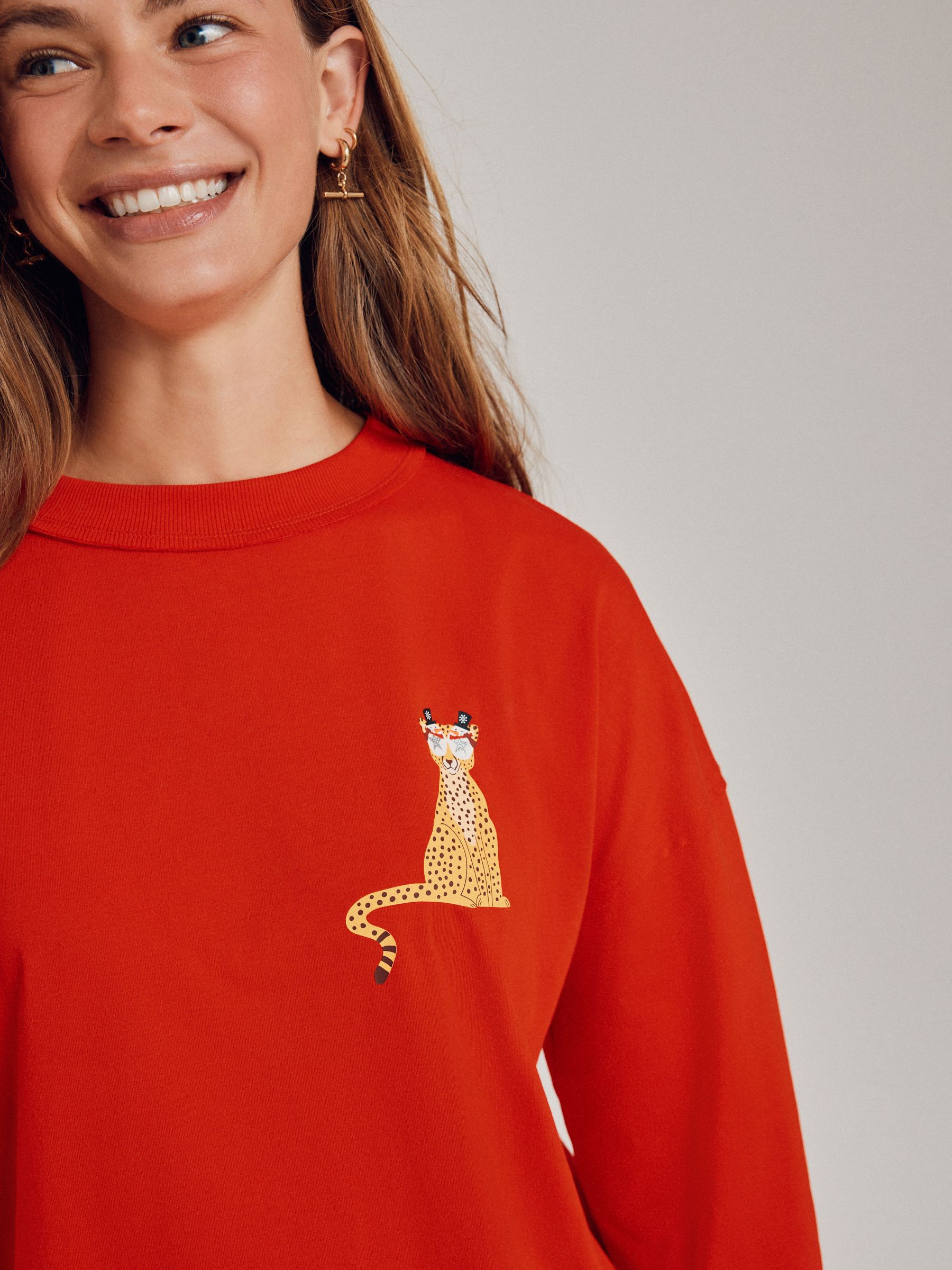 Buy Red Sleigh Queen Cheetah Christmas Graphic Top from Next Romania