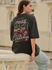 Black Coca Cola Embroidered Graphic Short Sleeve T-Shirt - Image 1 of 9