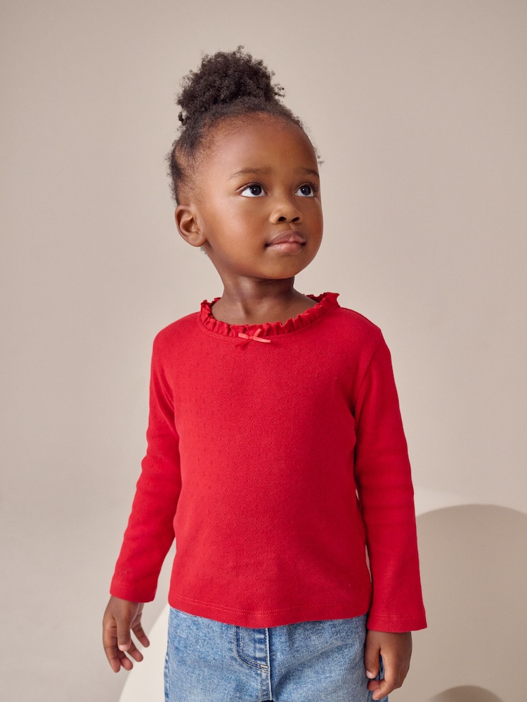 Red Long Sleeve Pointelle T-Shirt (3mths-7yrs) - Image 1 of 4