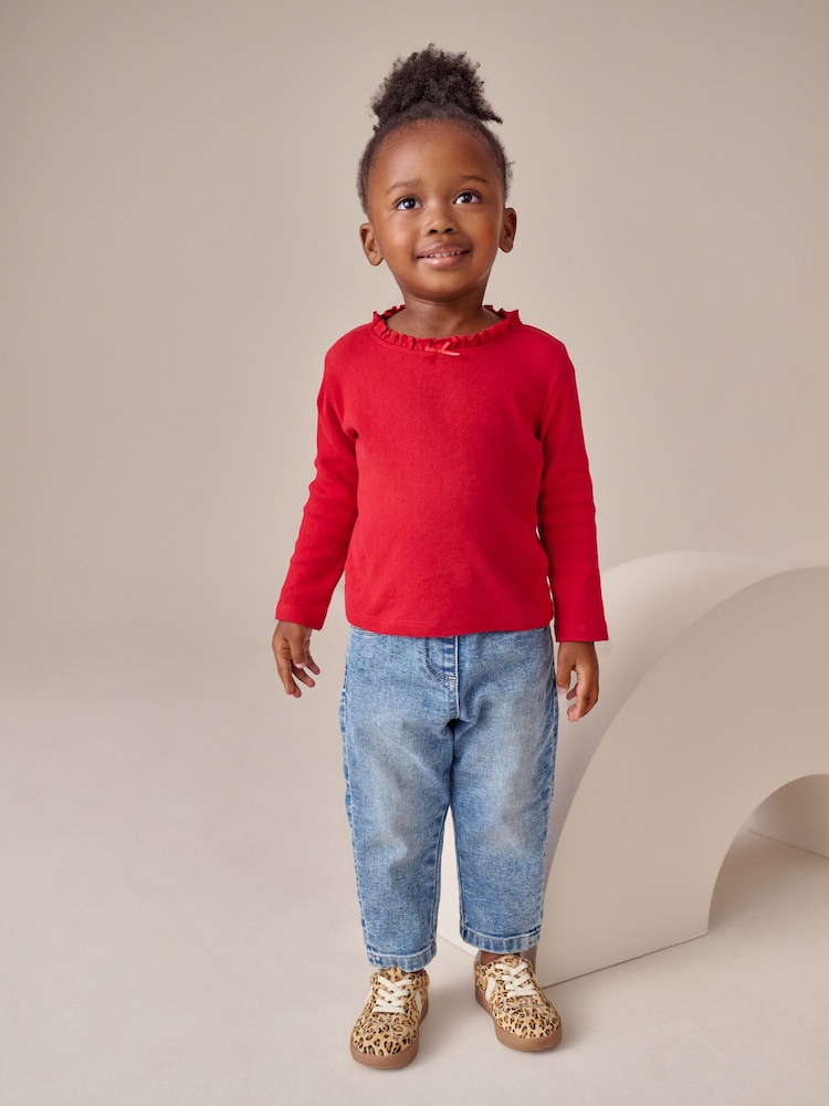 Red Long Sleeve Pointelle T-Shirt (3mths-7yrs) - Image 2 of 4