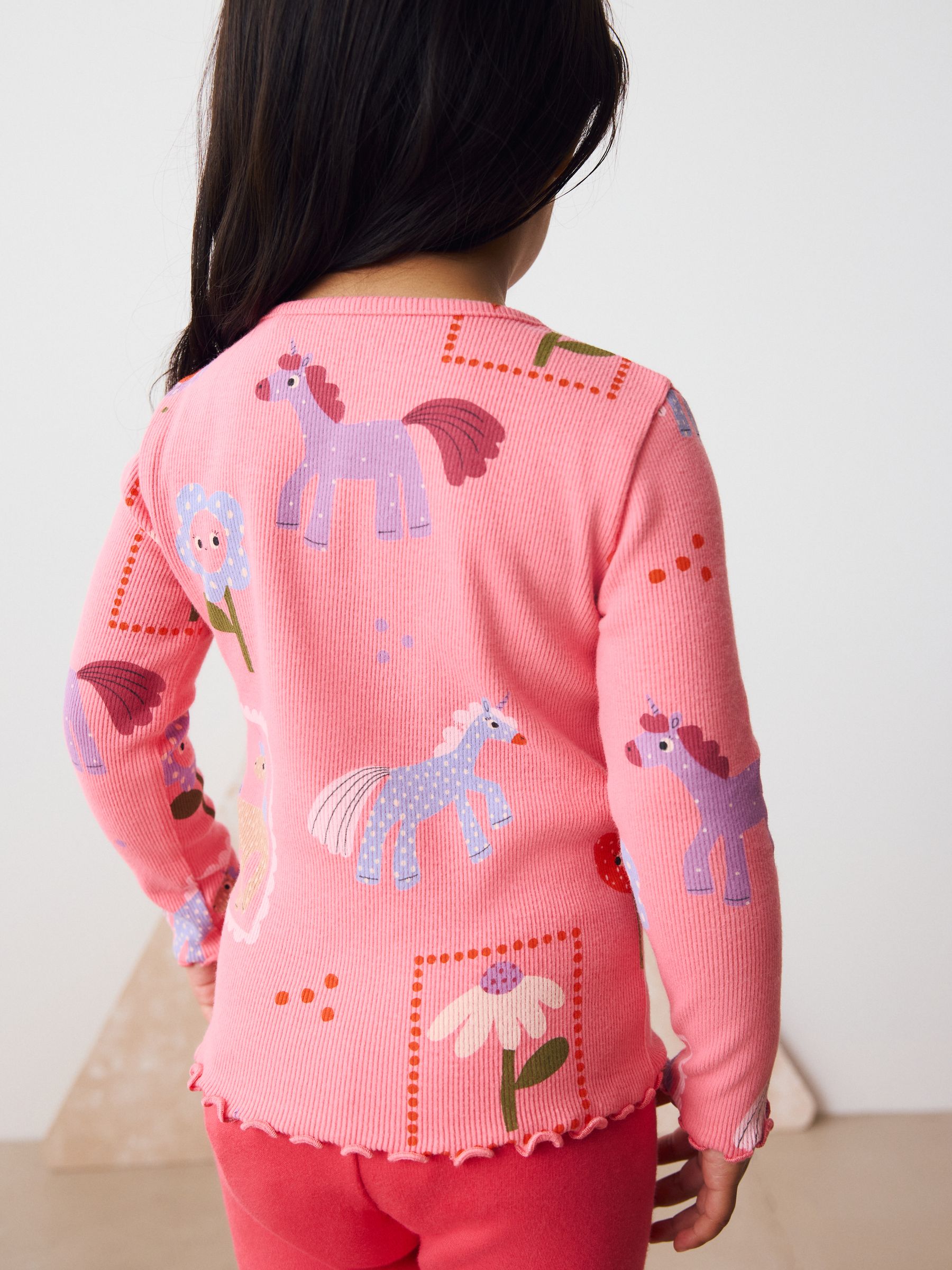 Next：日本 ピンク ユニコーン - リブ 長袖 Tシャツ （3 カ月 ～ 7 歳 