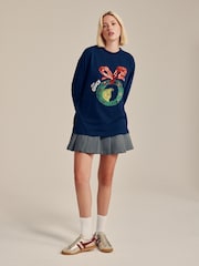 Navy The Grinch Chistmas Sequin Licence Graphic Long Sleeve T-Shirt - Image 2 of 9