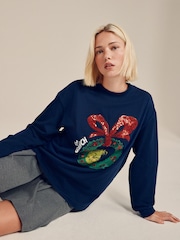 Navy The Grinch Chistmas Sequin Licence Graphic Long Sleeve T-Shirt - Image 3 of 9