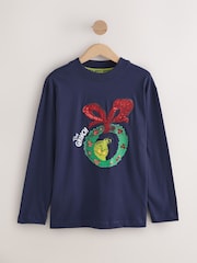 Navy The Grinch Chistmas Sequin Licence Graphic Long Sleeve T-Shirt - Image 6 of 9