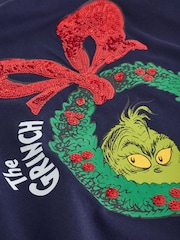 Navy The Grinch Chistmas Sequin Licence Graphic Long Sleeve T-Shirt - Image 8 of 9