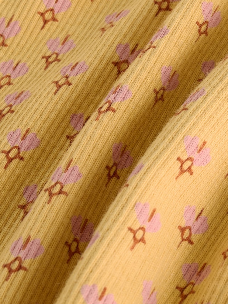 Ochre Yellow Ditsy Floral Rib Long Sleeve T-Shirt (3mths-7yrs) - Image 5 of 5