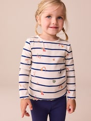 Ecru/Navy Stripe Character Rib Long Sleeve T-Shirt (3mths-7yrs) - Image 1 of 6