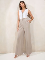Lipsy Neutral Sleeveless V-Neck Utility Jumpsuit - Image 3 of 4