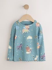 Teal Blue Fairy Rib Long Sleeve T-Shirt (3mths-7yrs) - Image 1 of 4