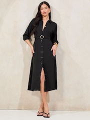 Черный - Lipsy 3/4 Sleeve Button Through Midi Shirt Dress - Изображение 1 из 4