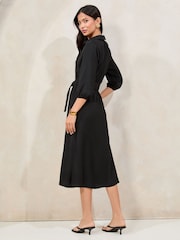 Черный - Lipsy 3/4 Sleeve Button Through Midi Shirt Dress - Изображение 4 из 4
