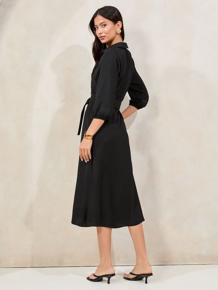 Черный - Lipsy 3/4 Sleeve Button Through Midi Shirt Dress - Изображение 4 из 4