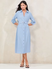 Синий - Lipsy 3/4 Sleeve Button Through Midi Shirt Dress - Изображение 2 из 4