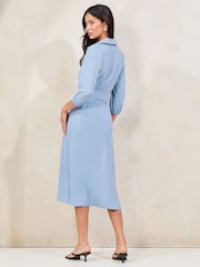 Синий - Lipsy 3/4 Sleeve Button Through Midi Shirt Dress - Изображение 4 из 4