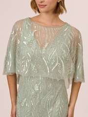 Adrianna Papell Green Long Sleeve Bead Long Dress - Image 3 of 7