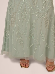 Adrianna Papell Green Long Sleeve Bead Long Dress - Image 4 of 7