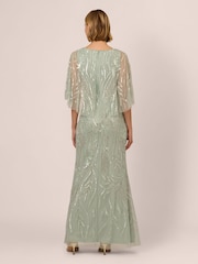Adrianna Papell Green Long Sleeve Bead Long Dress - Image 5 of 7