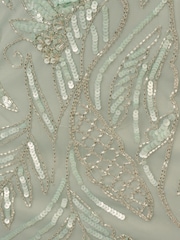 Adrianna Papell Green Long Sleeve Bead Long Dress - Image 6 of 7