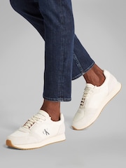 Calvin Klein White/Cream Runner Sock Lace Up Low Trainers - Image 1 of 6