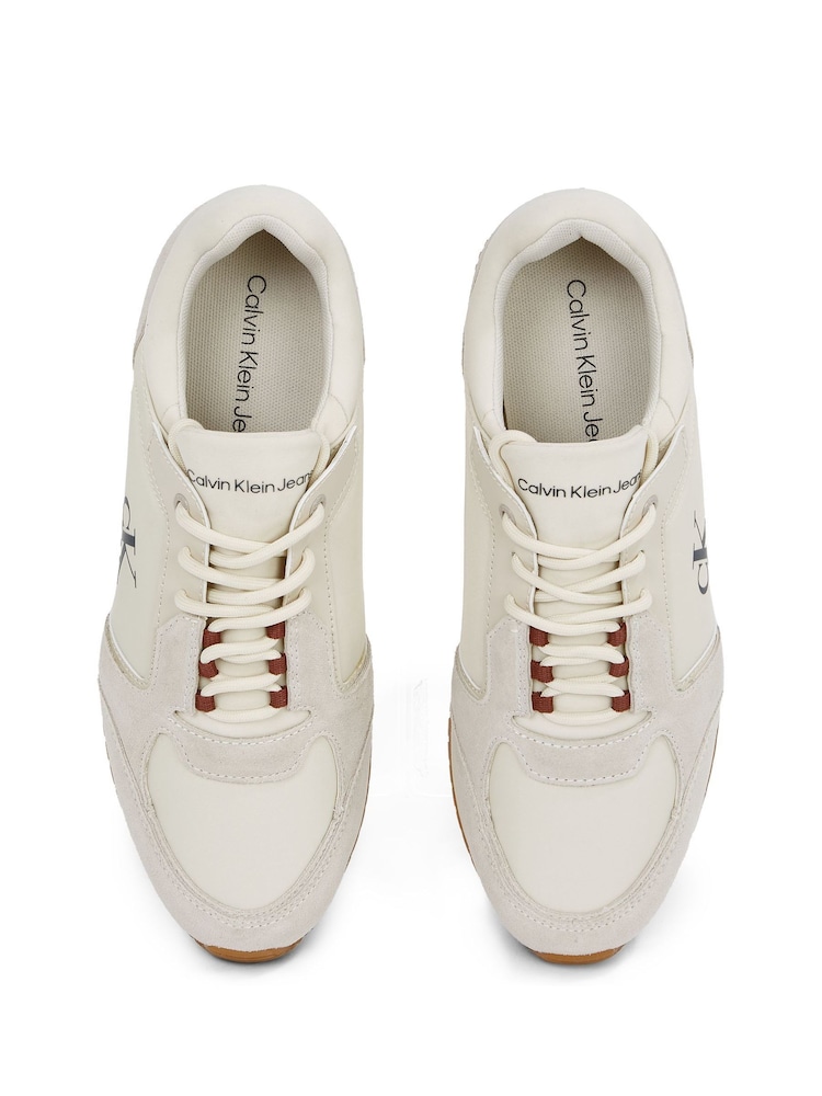 Calvin Klein White/Cream Runner Sock Lace Up Low Trainers - Image 6 of 6