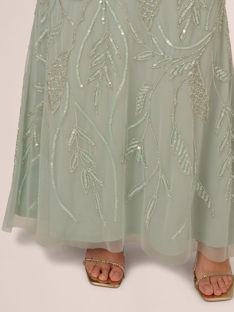 Adrianna Papell Green Cape Beaded Long Dress - Image 3 of 7