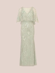 Adrianna Papell Green Cape Beaded Long Dress - Image 6 of 7