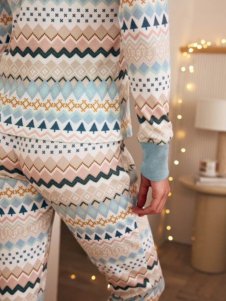 Bath & Body Works Blue Fairisle Pattern Waffle Twosie Pyjamas - Image 4 of 4 Bath & Body Works Blue Fairisle Pattern Waffle Twosie Pyjamas - Image 4 of 4