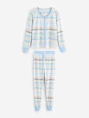 Bath & Body Works Blue Fairisle Pattern Waffle Twosie Pyjamas - Image 6 of 10