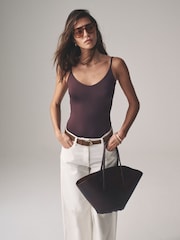 The Set Black/Chocolate Brown/Nude 3 Pack Soft Touch Polyamide Strappy Vest Bodysuit - Image 2 of 14