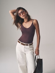 The Set Black/Chocolate Brown/Nude 3 Pack Soft Touch Polyamide Strappy Vest Bodysuit - Image 5 of 14