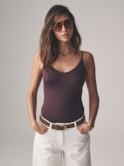 The Set Black/Chocolate Brown/Nude 3 Pack Soft Touch Polyamide Strappy Vest Bodysuit - Image 6 of 14