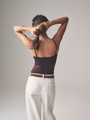 The Set Black/Chocolate Brown/Nude 3 Pack Soft Touch Polyamide Strappy Vest Bodysuit - Image 9 of 14