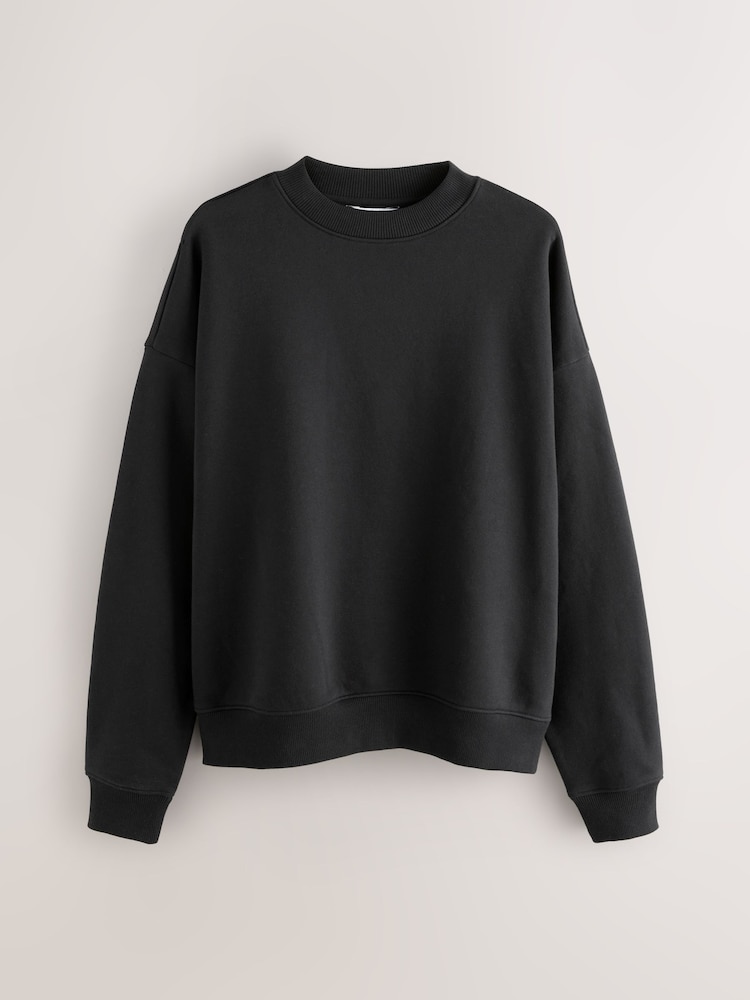 Black Oversized Heavyweight Cotton Rich Crew Sweatshirt - Image 1 of 7 Black Oversized Heavyweight Cotton Rich Crew Sweatshirt - Image 1 of 7